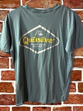 Quiksilver Men's Slate Green Short Sleeve Logo Tee with Yellow Print
